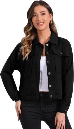 Allegra K Women's Waffle Shacket Jacket Drop Shoulder Pockets Collared Shirt Jackets