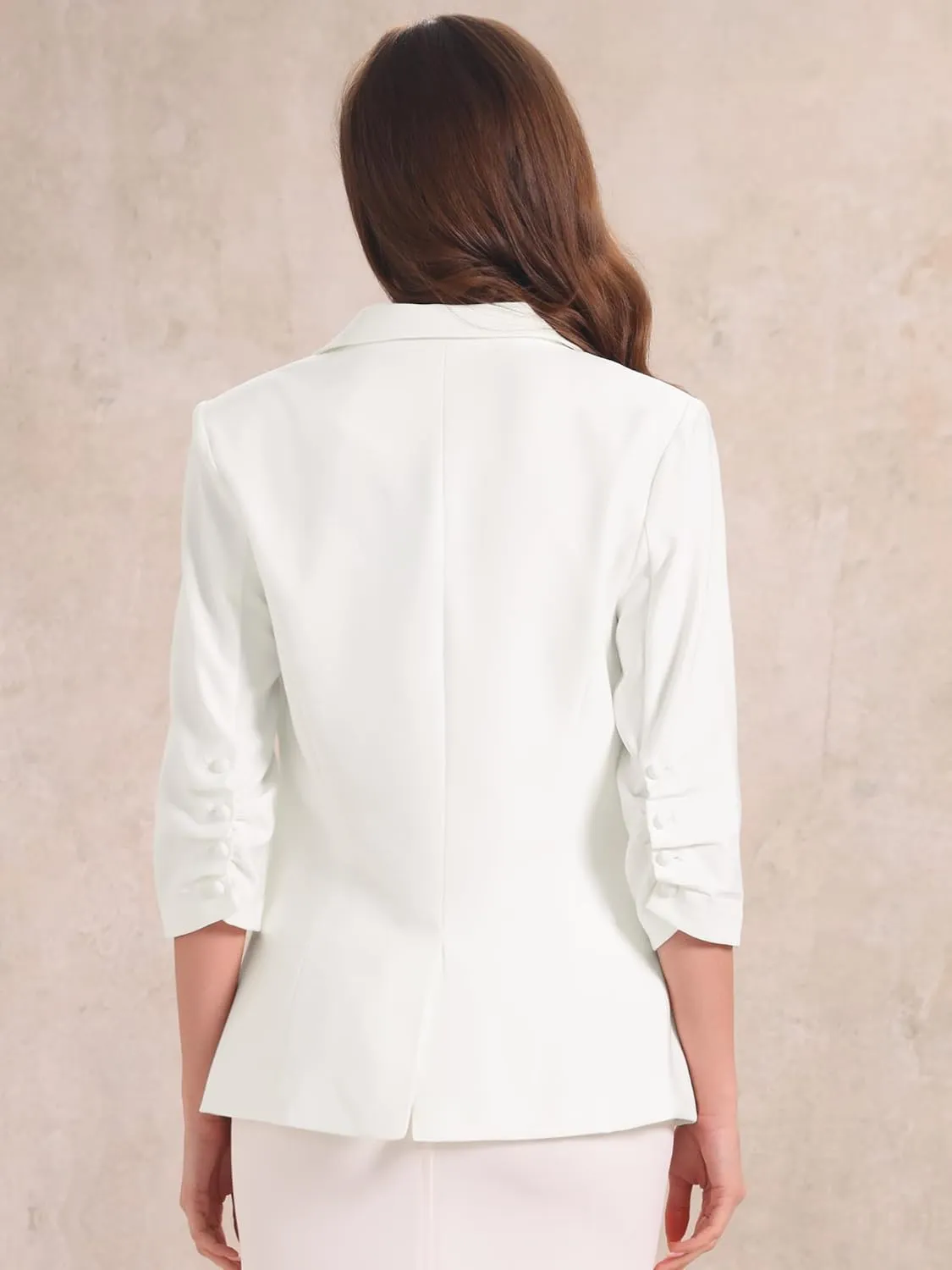 Allegra K Work Office Jackets for Women's Casual Ruched 3/4 Sleeve Blazer