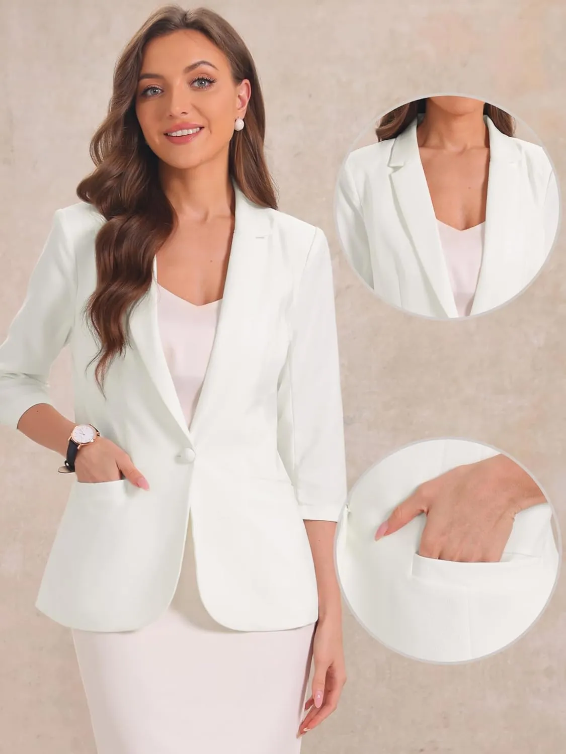 Allegra K Work Office Jackets for Women's Casual Ruched 3/4 Sleeve Blazer