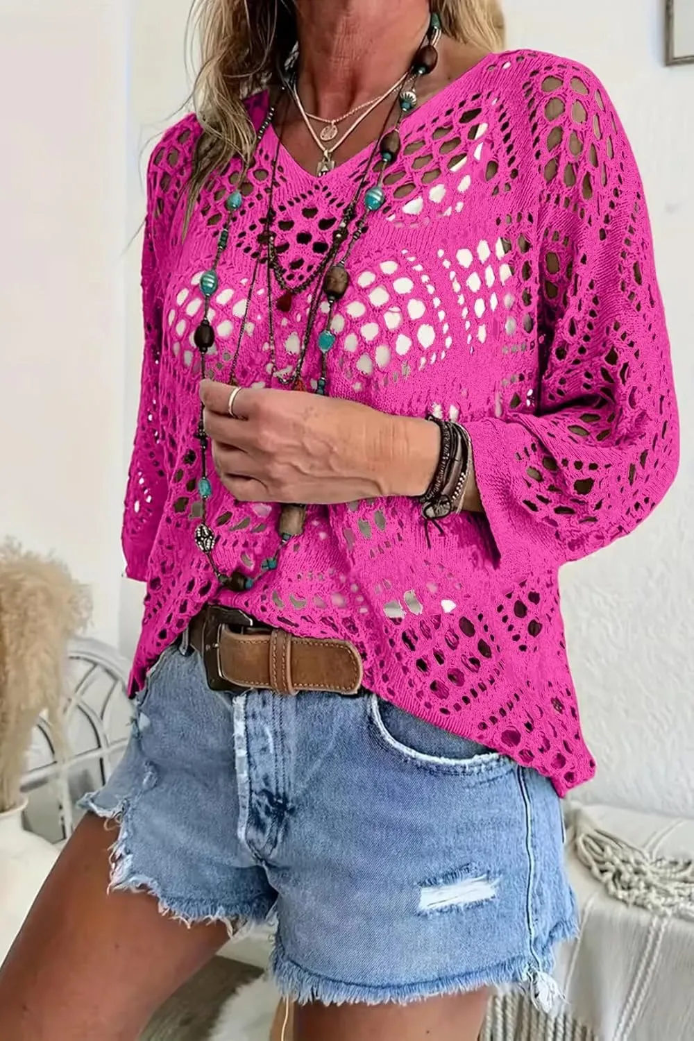 Allimy Womens Summer Crochet Long Sleeve Sexy Tops Sweaters for Women 2025 Beach Cover ups Cruise Outfits