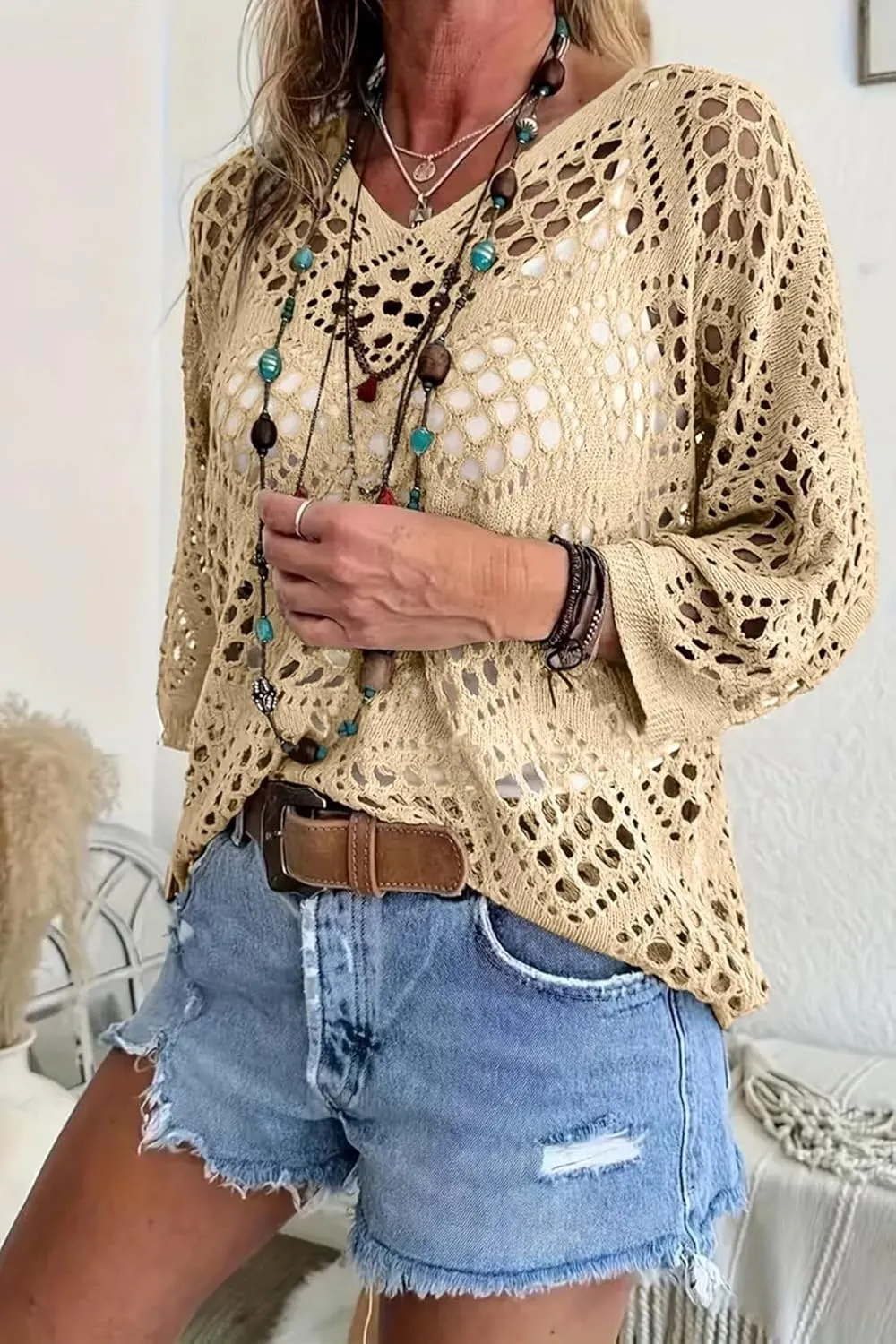 Allimy Womens Summer Crochet Long Sleeve Sexy Tops Sweaters for Women 2025 Beach Cover ups Cruise Outfits