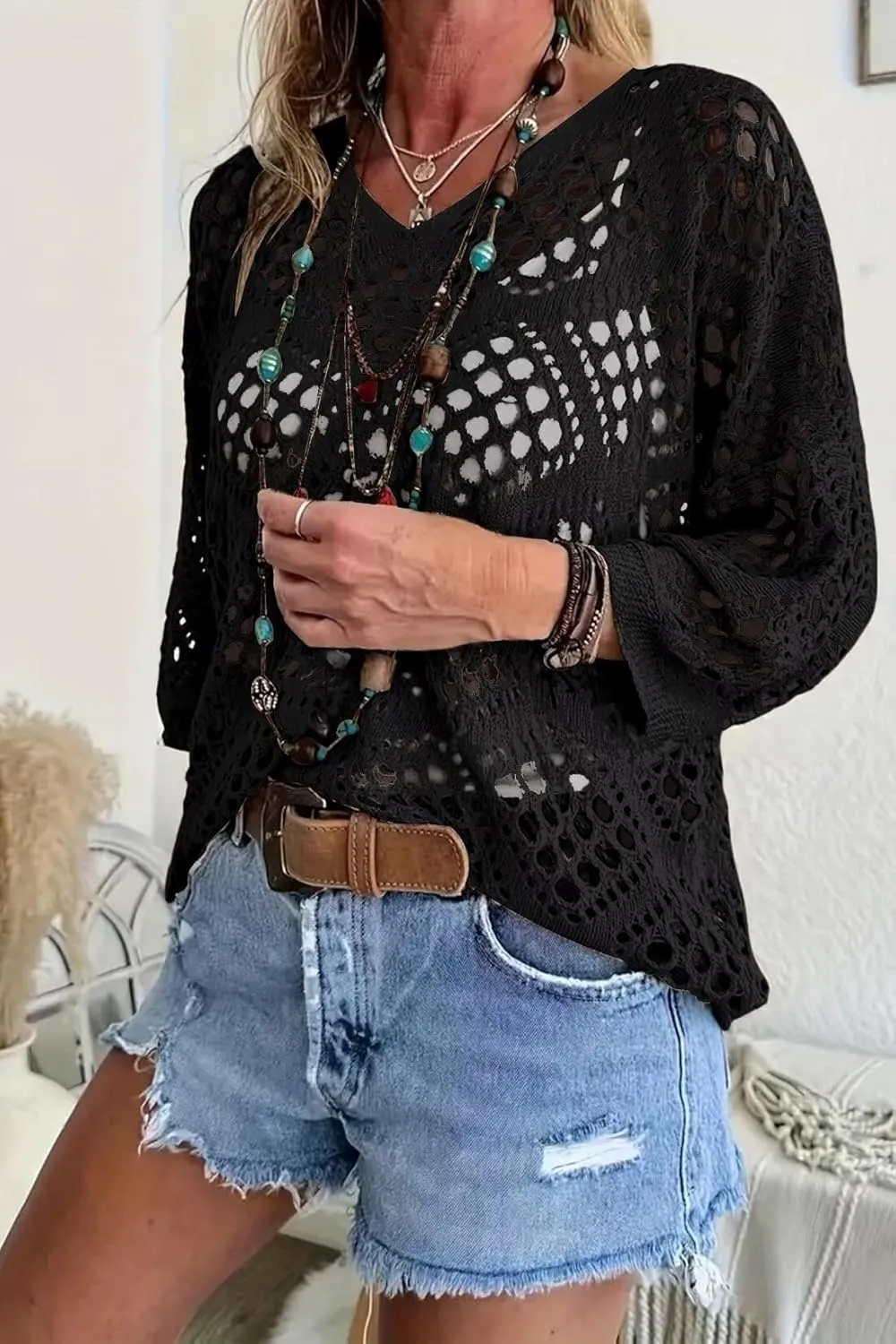 Allimy Womens Summer Crochet Long Sleeve Sexy Tops Sweaters for Women 2025 Beach Cover ups Cruise Outfits