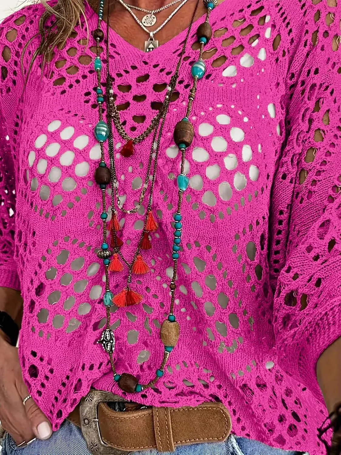 Allimy Womens Summer Crochet Long Sleeve Sexy Tops Sweaters for Women 2025 Beach Cover ups Cruise Outfits