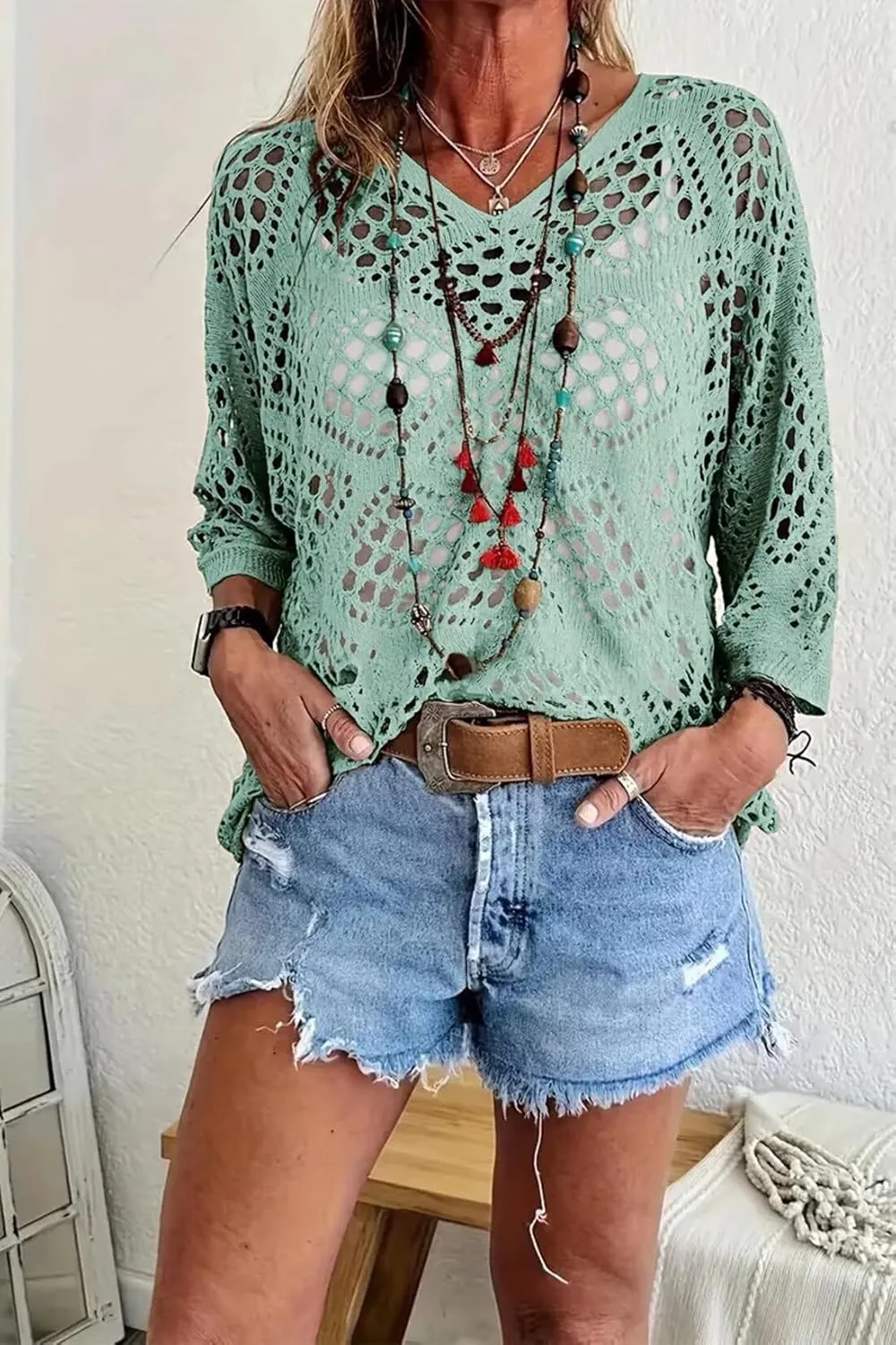 Allimy Womens Summer Crochet Long Sleeve Sexy Tops Sweaters for Women 2025 Beach Cover ups Cruise Outfits