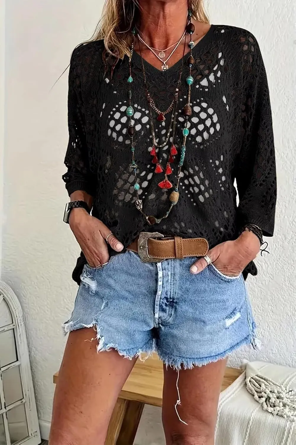 Allimy Womens Summer Crochet Long Sleeve Sexy Tops Sweaters for Women 2025 Beach Cover ups Cruise Outfits