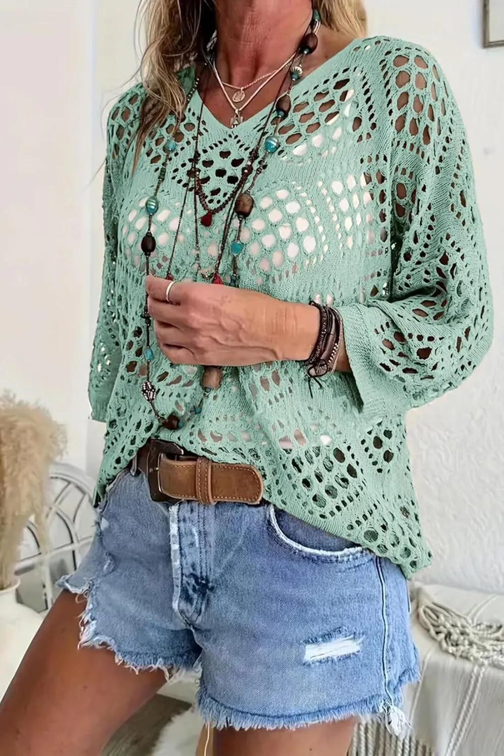 Allimy Womens Summer Crochet Long Sleeve Sexy Tops Sweaters for Women 2025 Beach Cover ups Cruise Outfits