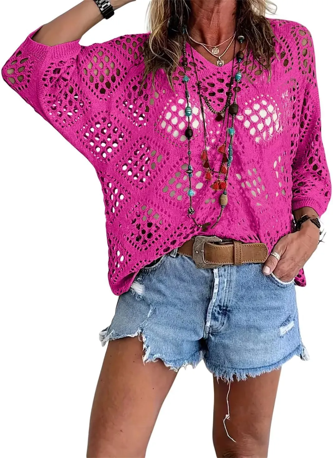 Allimy Womens Summer Crochet Long Sleeve Sexy Tops Sweaters for Women 2025 Beach Cover ups Cruise Outfits