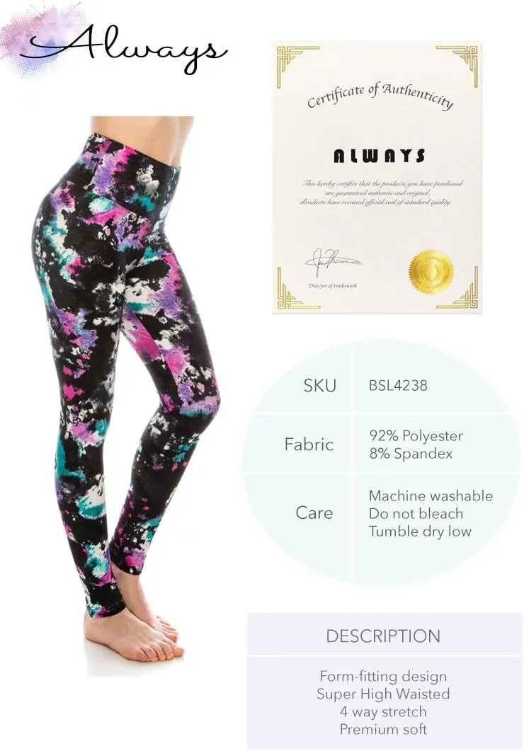 ALWAYS Women's Print Pattern Leggings - Premium Soft Stretch Peach Skin Yoga Pants