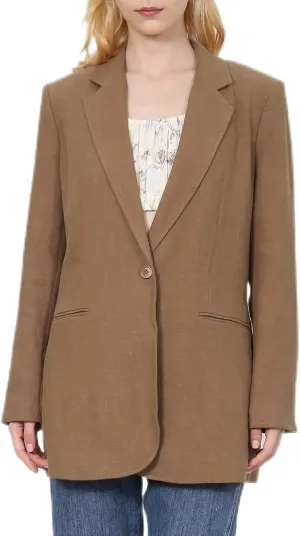 Amazhiyu Womens Ramie Notched Buttoned Blazer Jackets Long Sleeve Casual Office Coat