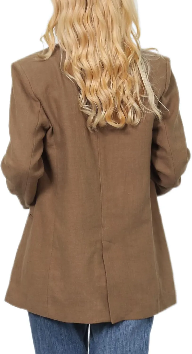 Amazhiyu Womens Ramie Notched Buttoned Blazer Jackets Long Sleeve Casual Office Coat