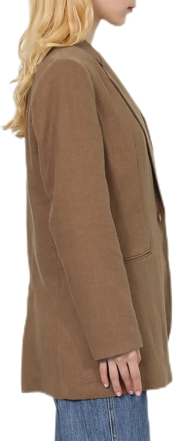 Amazhiyu Womens Ramie Notched Buttoned Blazer Jackets Long Sleeve Casual Office Coat