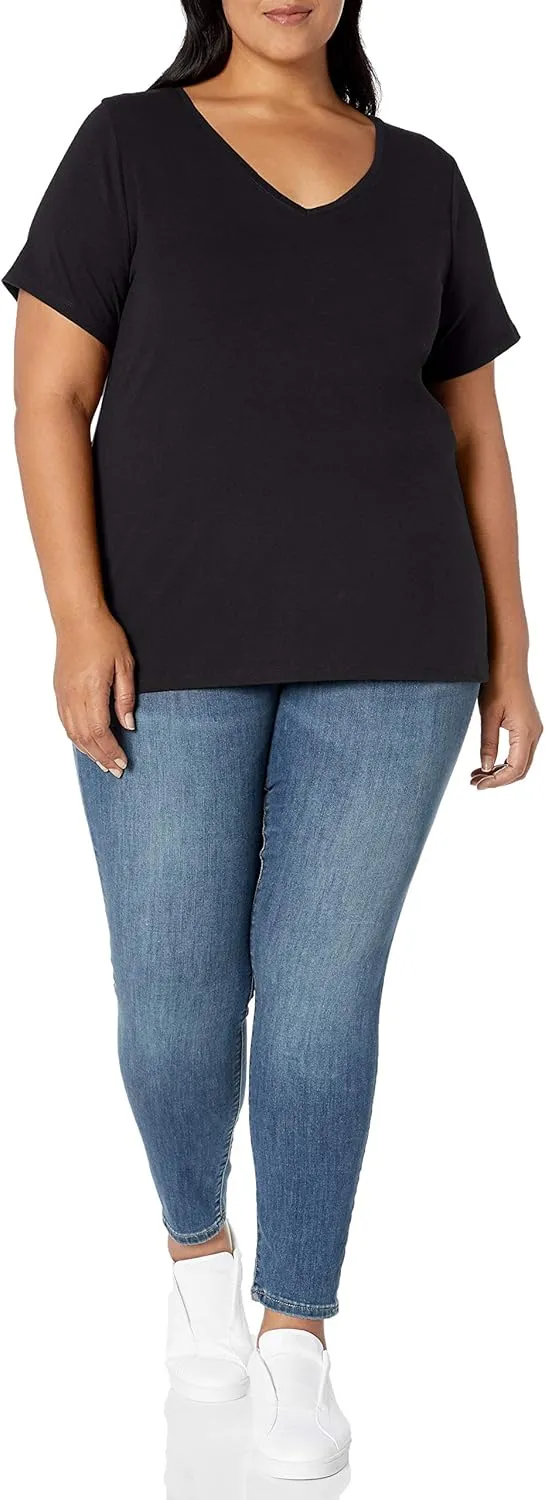 Amazon Essentials Women's Plus Size Short-Sleeve V-Neck T-Shirt, Multipacks