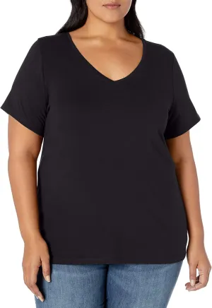 Amazon Essentials Women's Plus Size Short-Sleeve V-Neck T-Shirt, Multipacks