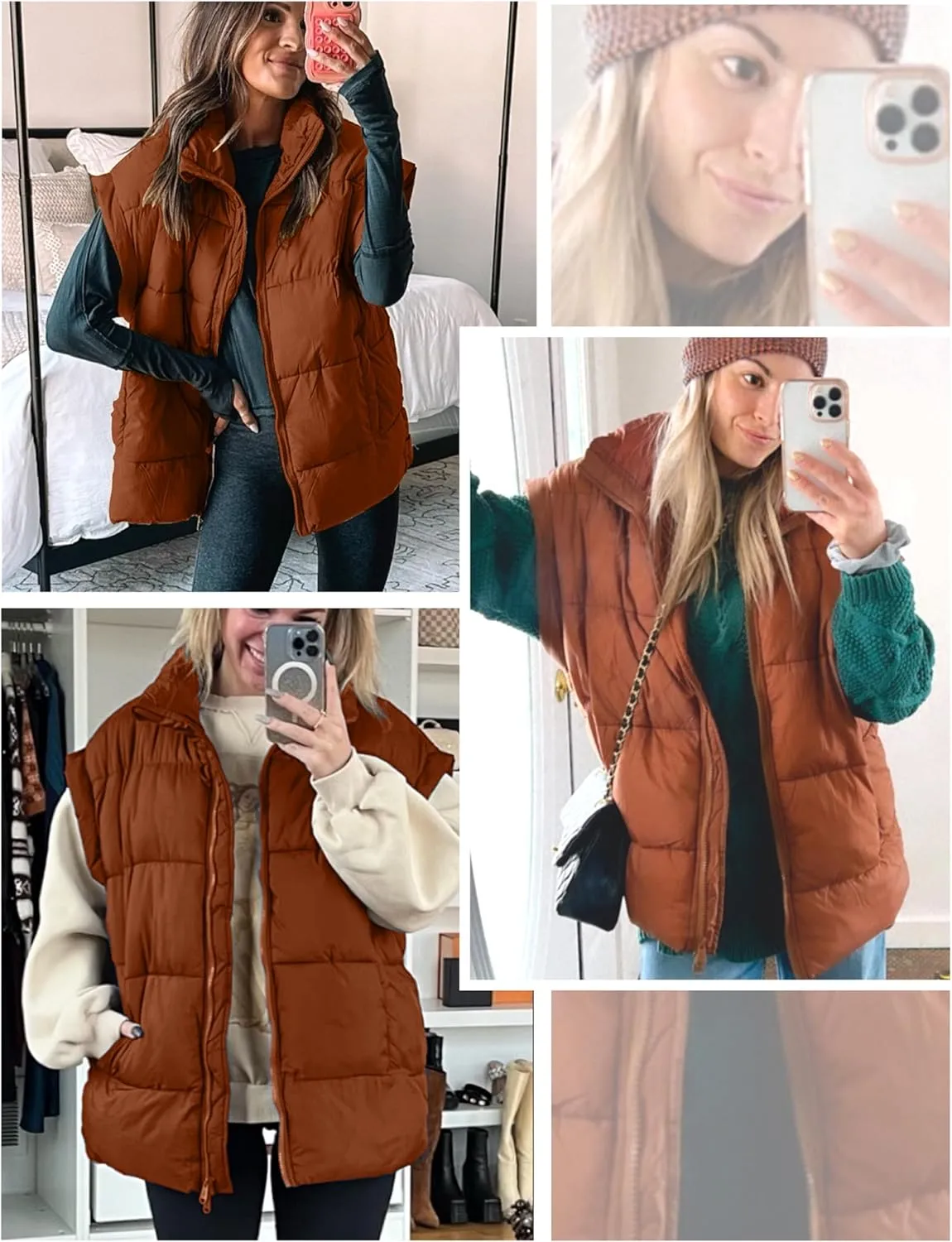 AMEBELLE Women's Oversized Puffer Vest Winter Quilted Lightweight Stand Collar Warm Padded Gilet Sleeveless Puffy Outerwear