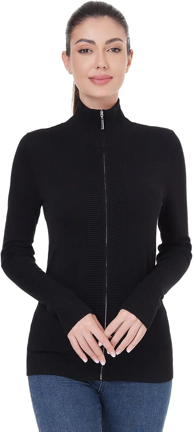 AmlieBoutik Women Stand Collar Zip up Knit Long Sleeve Cardigan Sweater Jackets