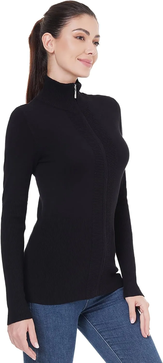 AmlieBoutik Women Stand Collar Zip up Knit Long Sleeve Cardigan Sweater Jackets