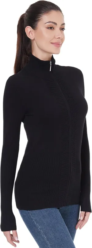 AmlieBoutik Women Stand Collar Zip up Knit Long Sleeve Cardigan Sweater Jackets