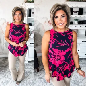 An Afternoon Stroll Floral Tank - Navy/Fuchsia