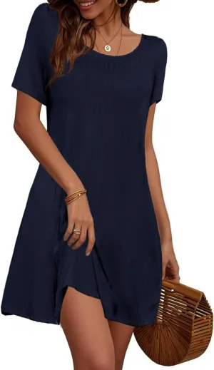 Anbech Women Causal Summer Dresses 2025 Loose Short Sleeve Mini Dress Lightweight A Line Cover Up with Pockets