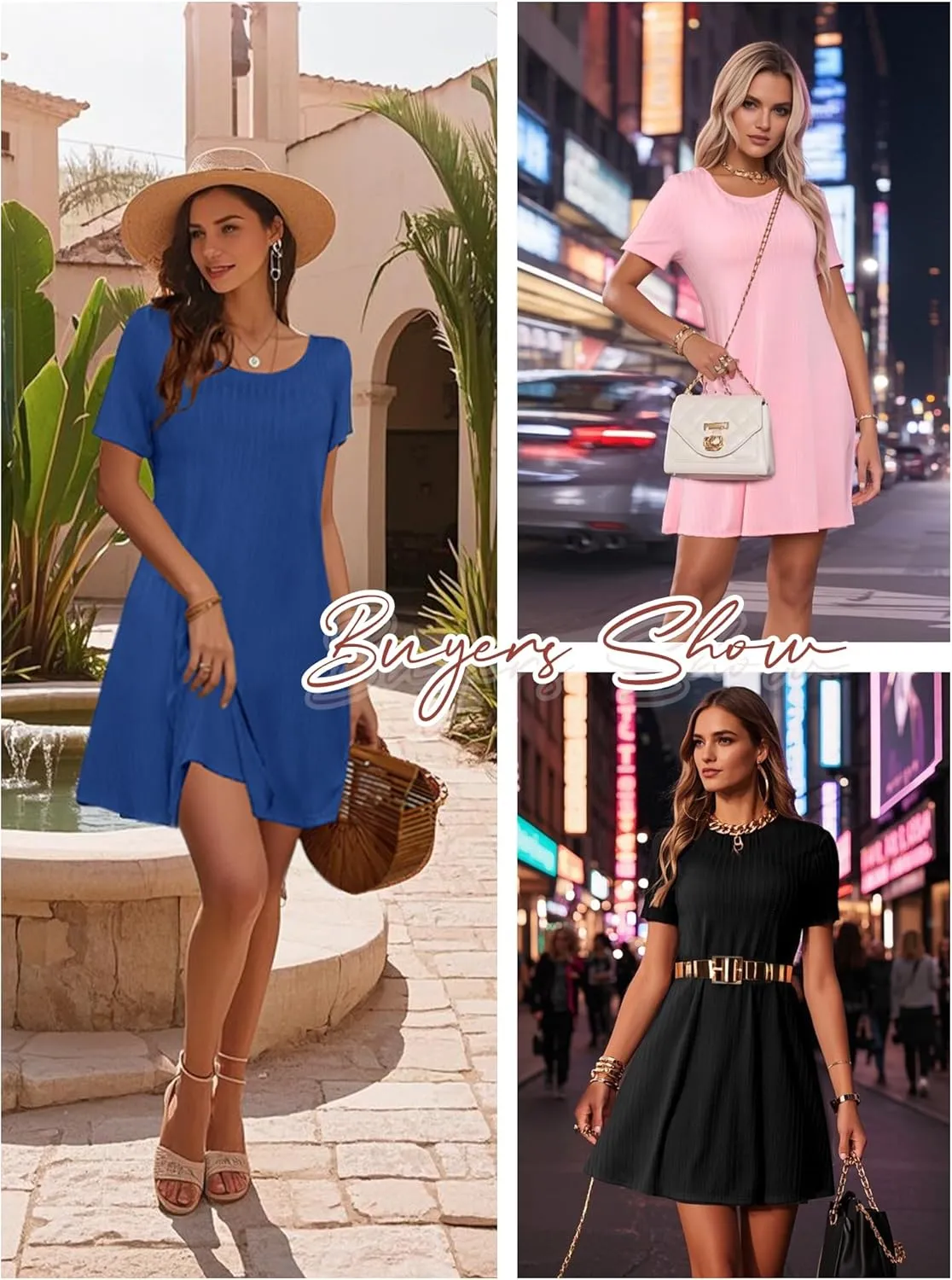 Anbech Women Causal Summer Dresses 2025 Loose Short Sleeve Mini Dress Lightweight A Line Cover Up with Pockets