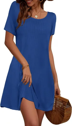 Anbech Women Causal Summer Dresses 2025 Loose Short Sleeve Mini Dress Lightweight A Line Cover Up with Pockets