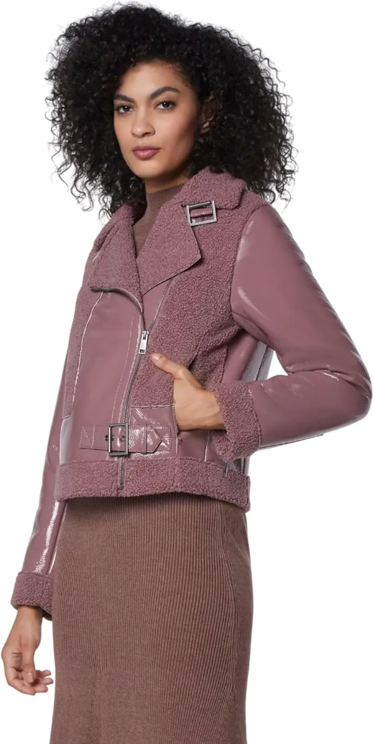 Andrew Marc Women's Moto Faux Patent Leather Jacket