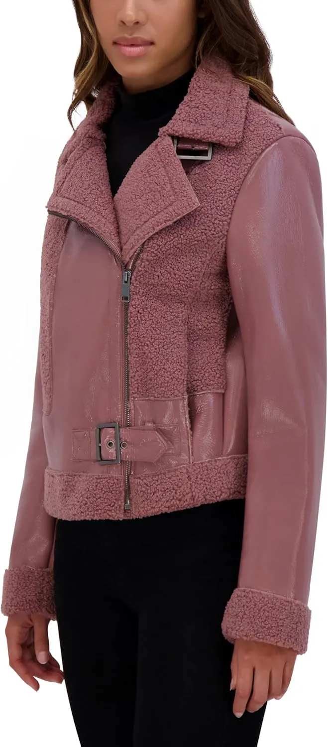 Andrew Marc Women's Moto Faux Patent Leather Jacket