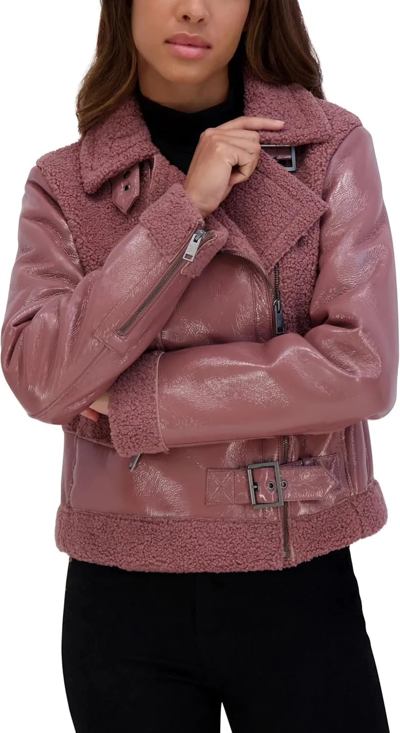 Andrew Marc Women's Moto Faux Patent Leather Jacket