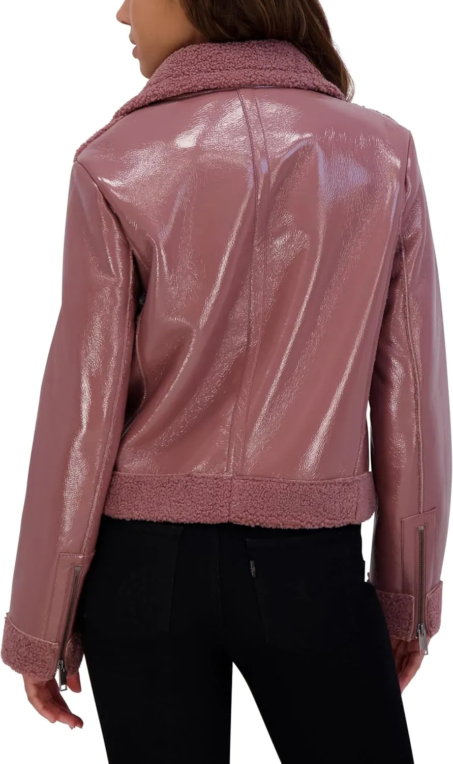 Andrew Marc Women's Moto Faux Patent Leather Jacket