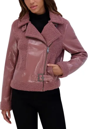 Andrew Marc Women's Moto Faux Patent Leather Jacket