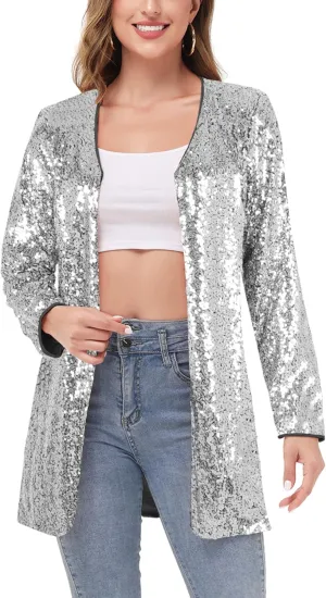 Anna-Kaci Women's Open Front Sequin Coat Las Vegas Blazer Party Club Cocktail Jacket Outerwear