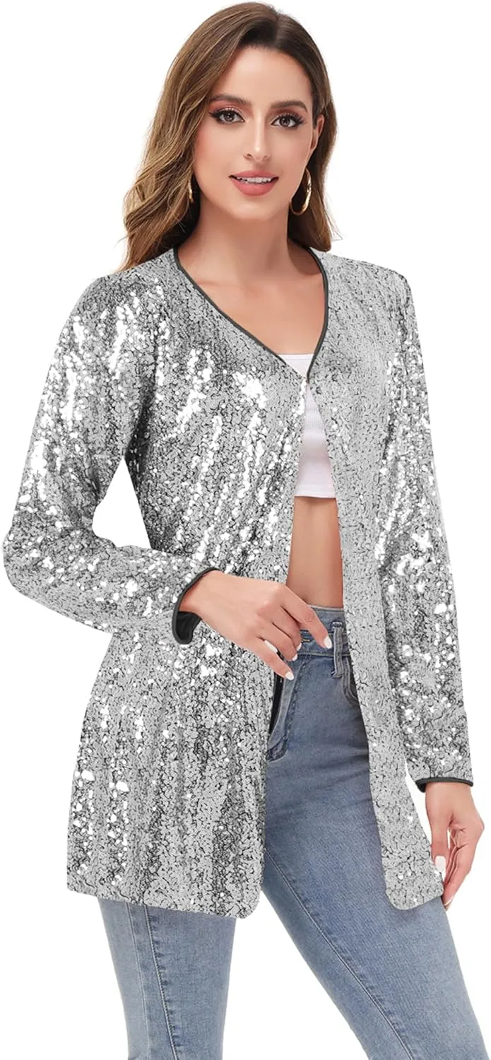 Anna-Kaci Women's Open Front Sequin Coat Las Vegas Blazer Party Club Cocktail Jacket Outerwear