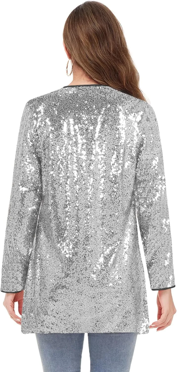 Anna-Kaci Women's Open Front Sequin Coat Las Vegas Blazer Party Club Cocktail Jacket Outerwear