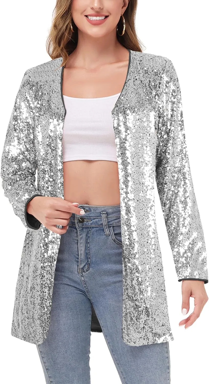 Anna-Kaci Women's Open Front Sequin Coat Las Vegas Blazer Party Club Cocktail Jacket Outerwear