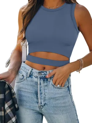 ANRABESS Women Tank Tops High Neck Sleeveless Sexy Cutout Racer Back Going Out Crop Tops Shirts Summer Y2K Outfits