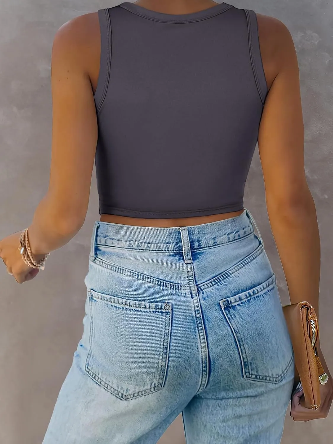 ANRABESS Women Tank Tops High Neck Sleeveless Sexy Cutout Racer Back Going Out Crop Tops Shirts Summer Y2K Outfits