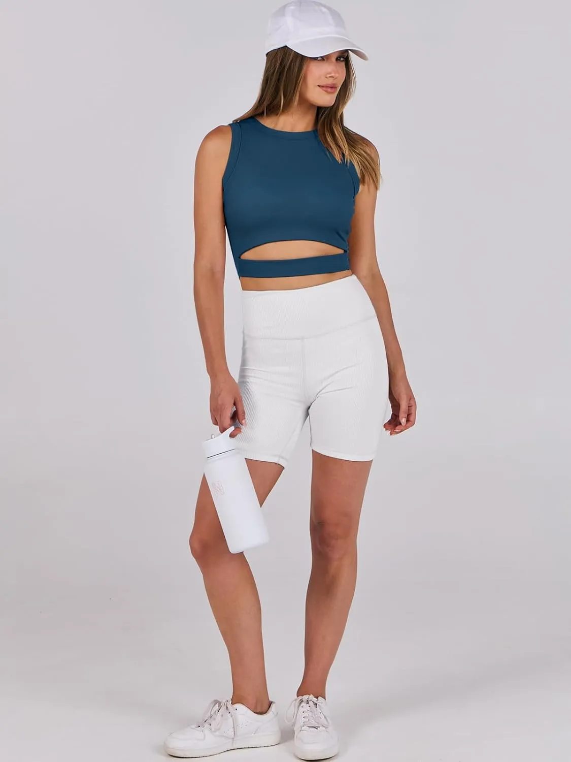 ANRABESS Women Tank Tops High Neck Sleeveless Sexy Cutout Racer Back Going Out Crop Tops Shirts Summer Y2K Outfits