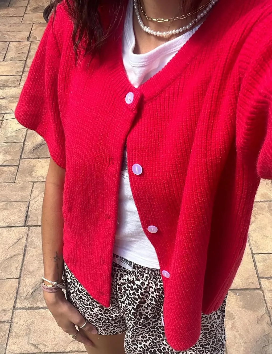 Arssm Women's Knitted Crop Cardigan Y2k Short Sleeve Button Down Cardigan Shirt Ribbed Knit Solid Color Lightweight Outwear