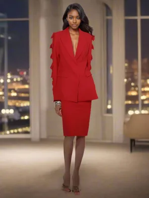 Ashore Shop Women’s Modern Two-Piece Red Suit Set with 3D Flower