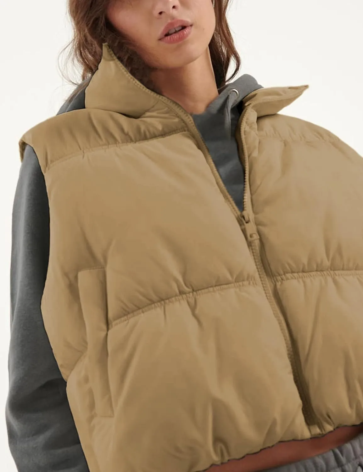 Athlisan Womens Cropped Puffer Vest Zip Up Stand Collar Lightweight Sleeveless Padded Gilet with Pockets