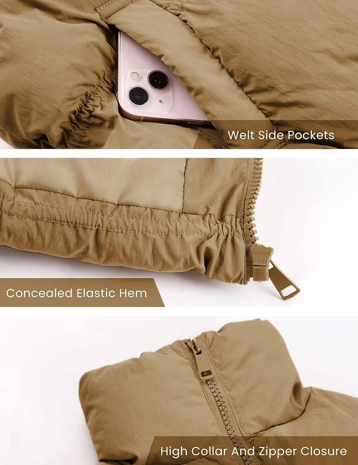 Athlisan Womens Cropped Puffer Vest Zip Up Stand Collar Lightweight Sleeveless Padded Gilet with Pockets