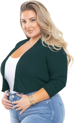 AusLook Women's Plus Size Shrug 3/4 Sleeve Lightweight Open Front Knit Cropped Bolero Cardigan Sweater 1X-5X