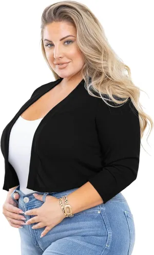 AusLook Women's Plus Size Shrug 3/4 Sleeve Lightweight Open Front Knit Cropped Bolero Cardigan Sweater 1X-5X