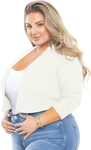 AusLook Women's Plus Size Shrug 3/4 Sleeve Lightweight Open Front Knit Cropped Bolero Cardigan Sweater 1X-5X