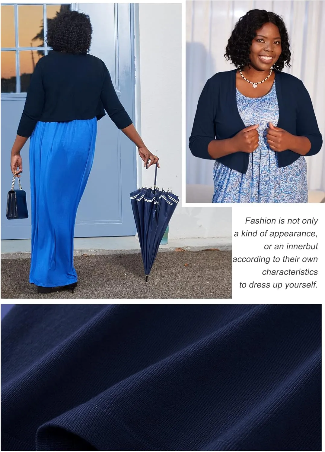 AusLook Women's Plus Size Shrug 3/4 Sleeve Lightweight Open Front Knit Cropped Bolero Cardigan Sweater 1X-5X