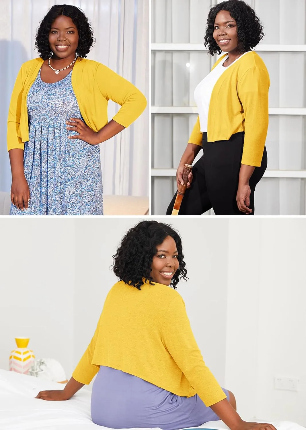 AusLook Women's Plus Size Shrug 3/4 Sleeve Lightweight Open Front Knit Cropped Bolero Cardigan Sweater 1X-5X