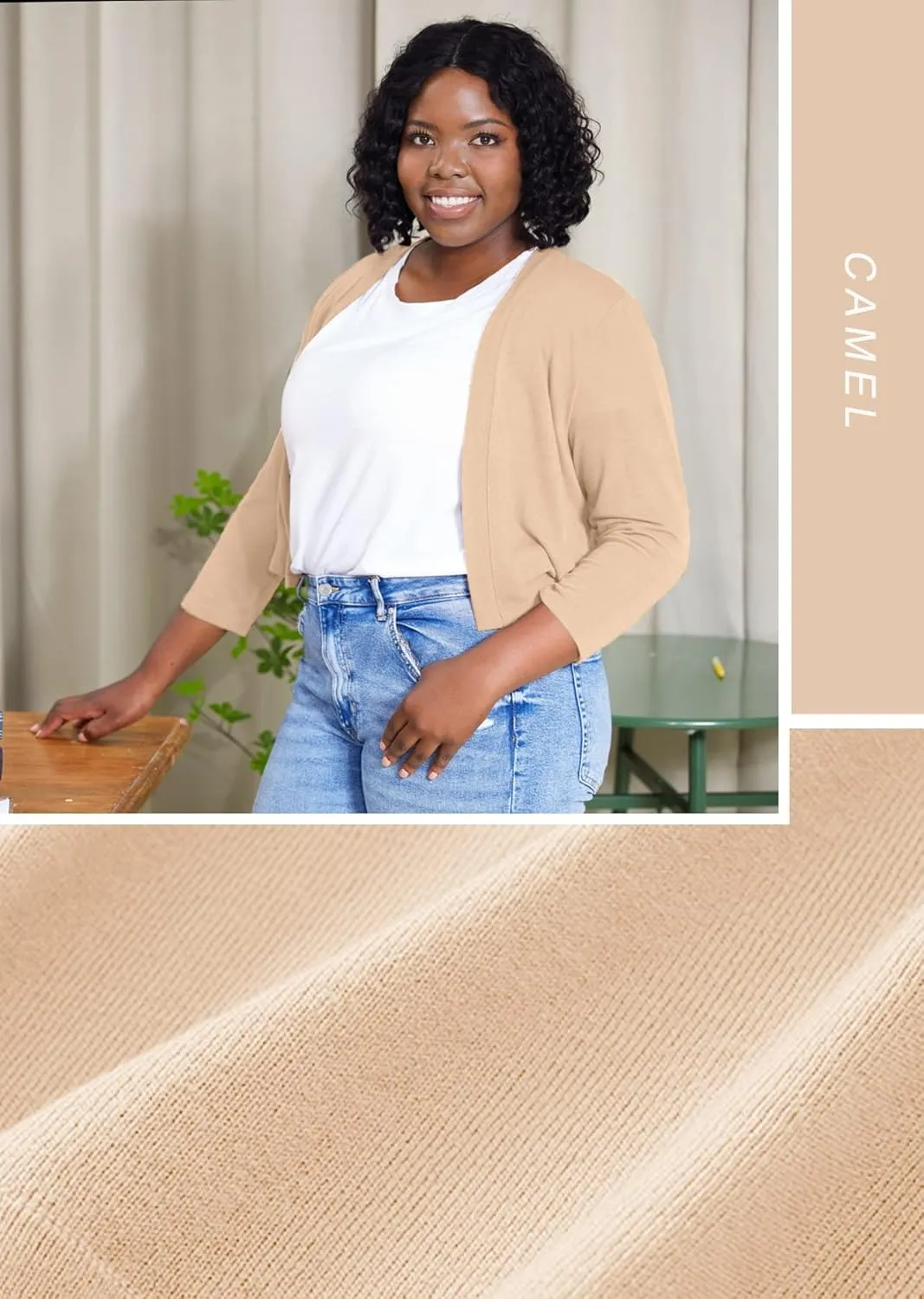 AusLook Women's Plus Size Shrug 3/4 Sleeve Lightweight Open Front Knit Cropped Bolero Cardigan Sweater 1X-5X