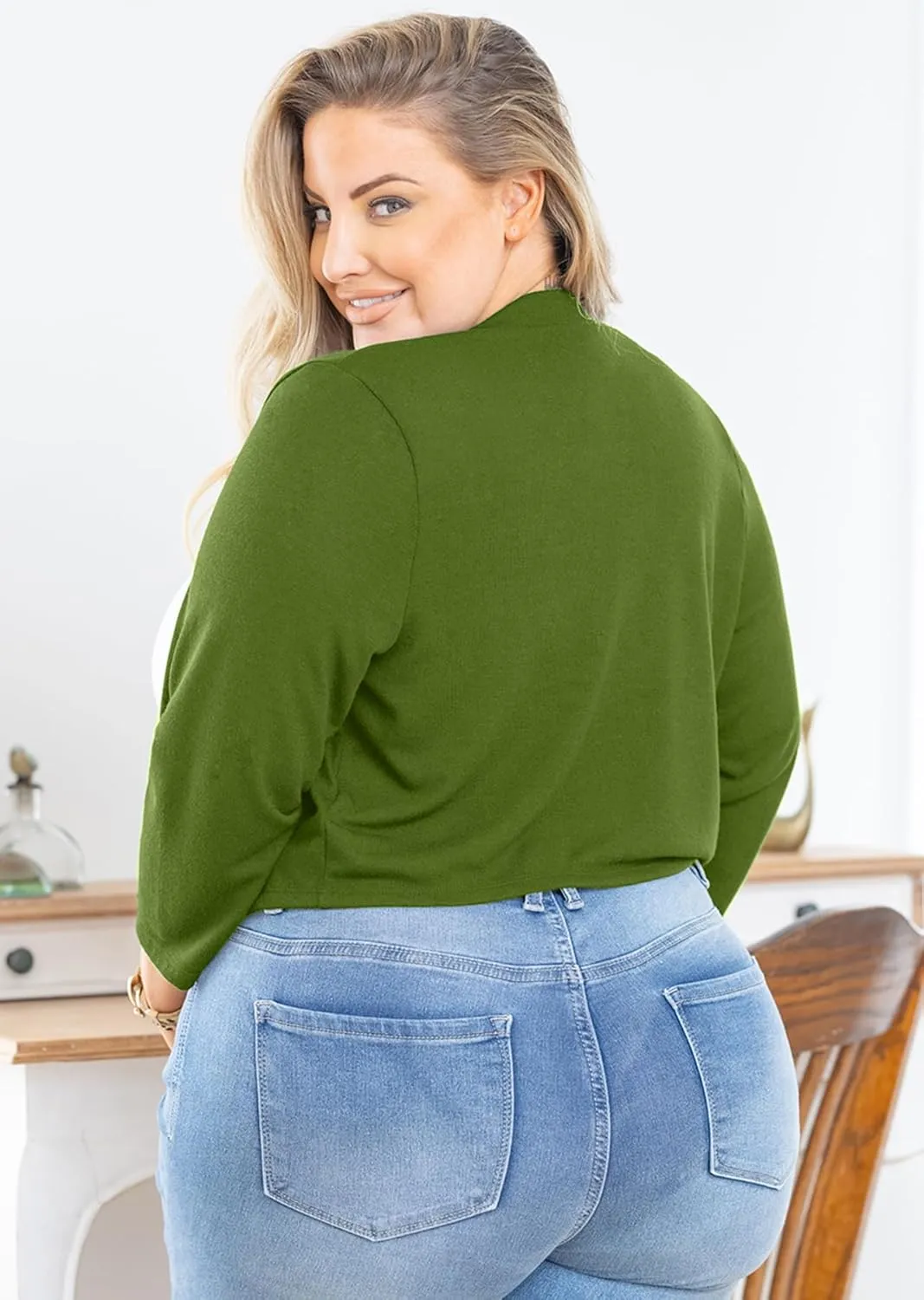 AusLook Women's Plus Size Shrug 3/4 Sleeve Lightweight Open Front Knit Cropped Bolero Cardigan Sweater 1X-5X