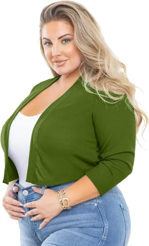 AusLook Women's Plus Size Shrug 3/4 Sleeve Lightweight Open Front Knit Cropped Bolero Cardigan Sweater 1X-5X