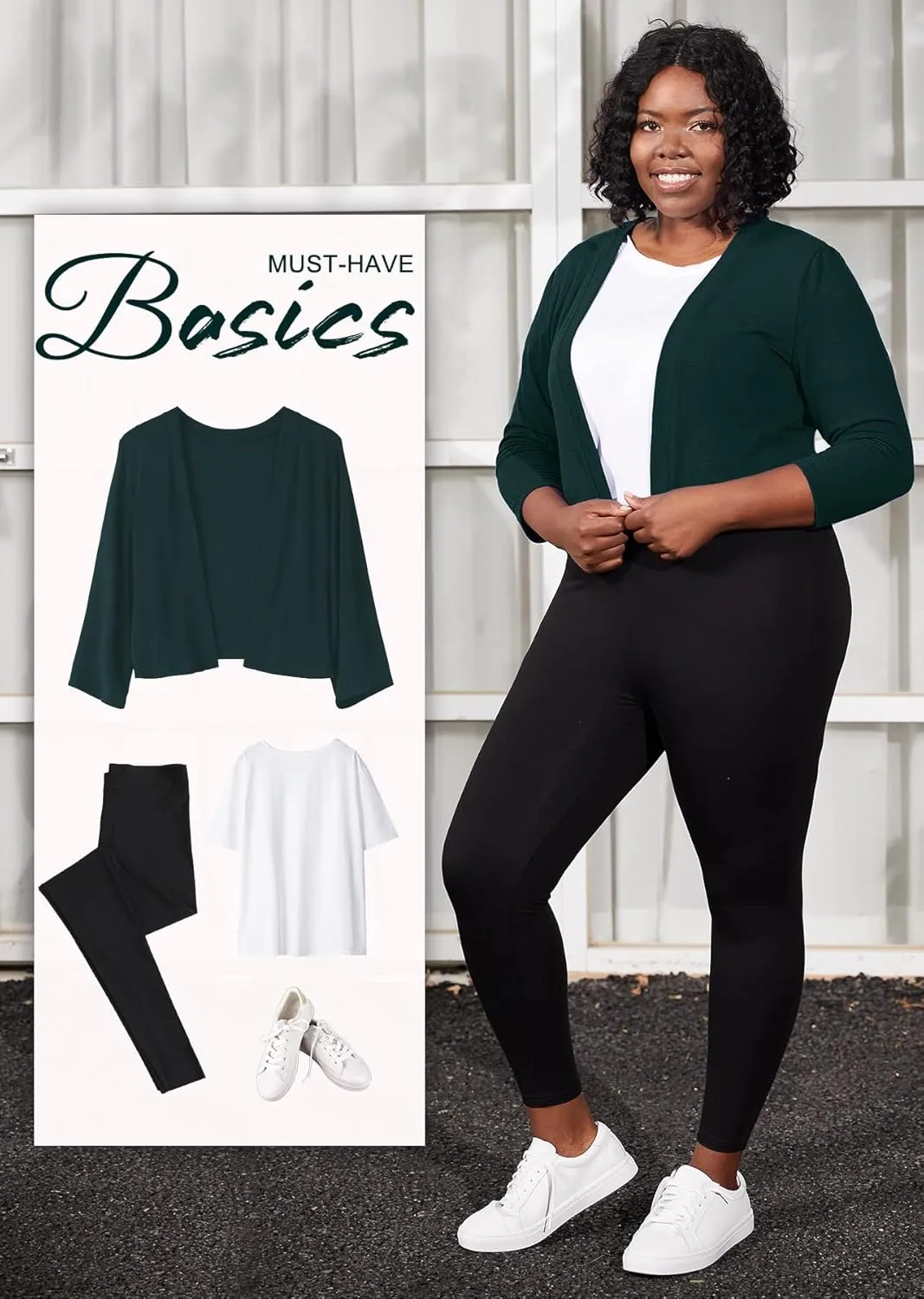 AusLook Women's Plus Size Shrug 3/4 Sleeve Lightweight Open Front Knit Cropped Bolero Cardigan Sweater 1X-5X